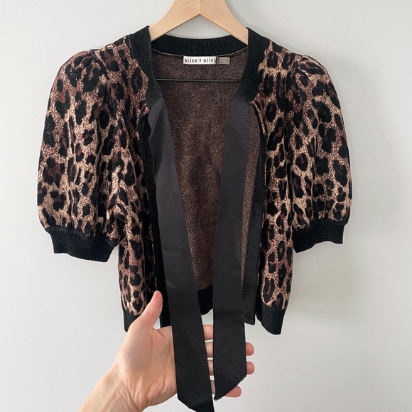 Alice + Olivia Leopard Print Cardigan - Black and Brown - Picture 7 of 13